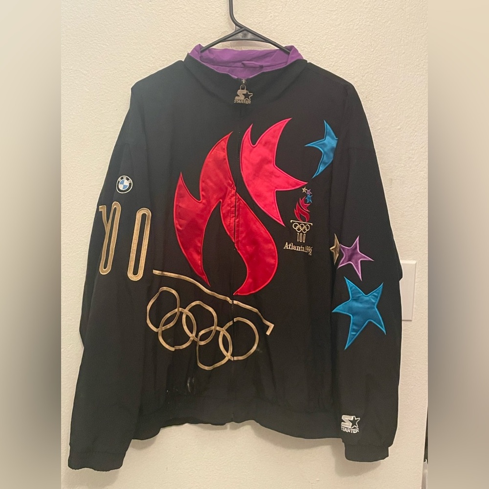 Vintage Men's Starter 1996 Atlanta Olympic Games Zip Up Jacket Size L Black RARE